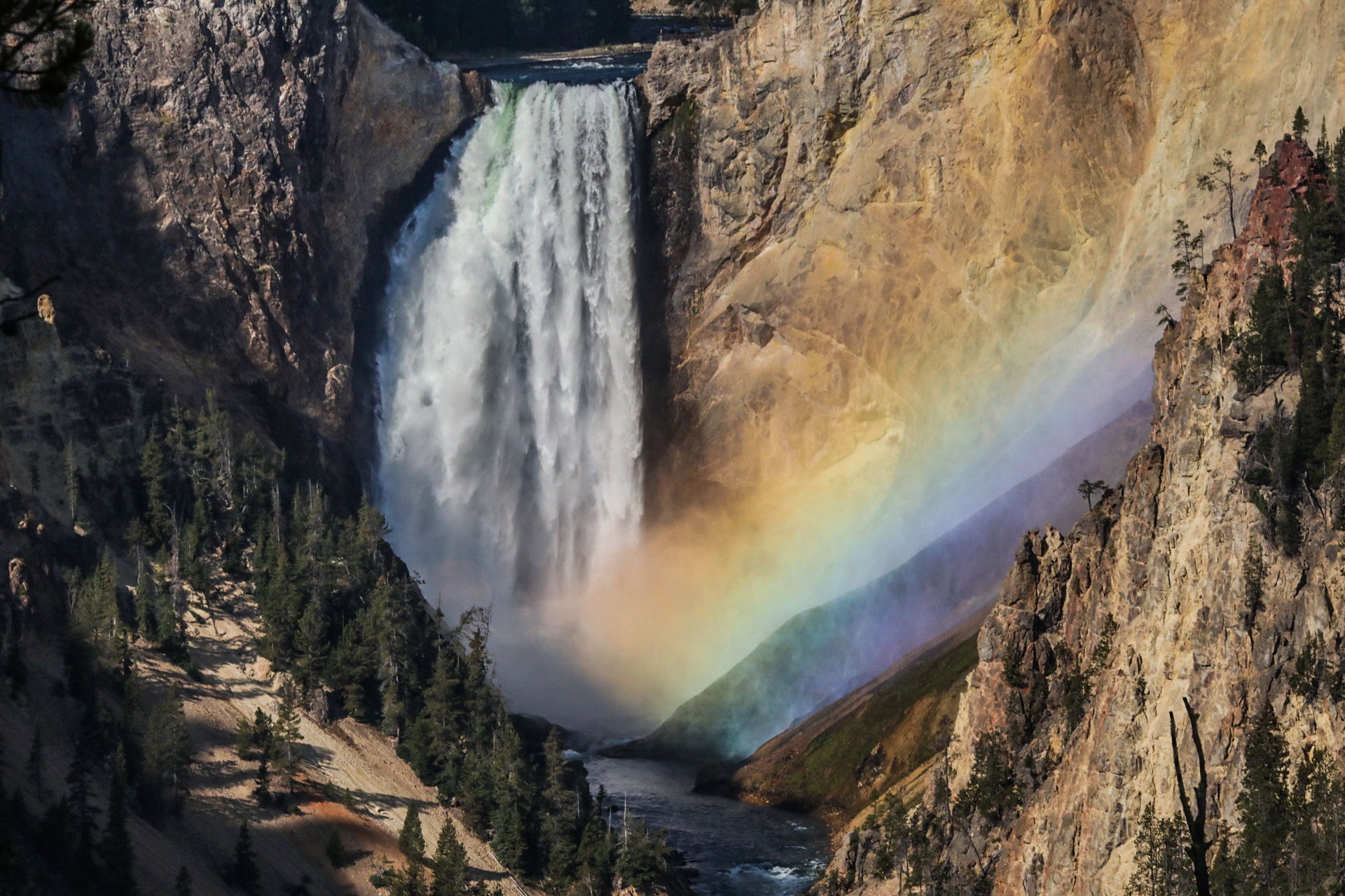 Rainbow at Yellowstone's Lower Fall, seen from