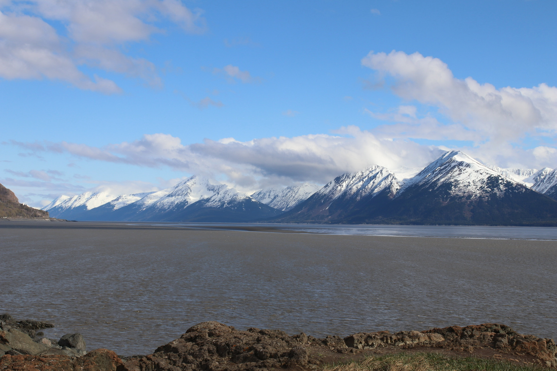 Turnagain Arm with snowcapped mountains on the