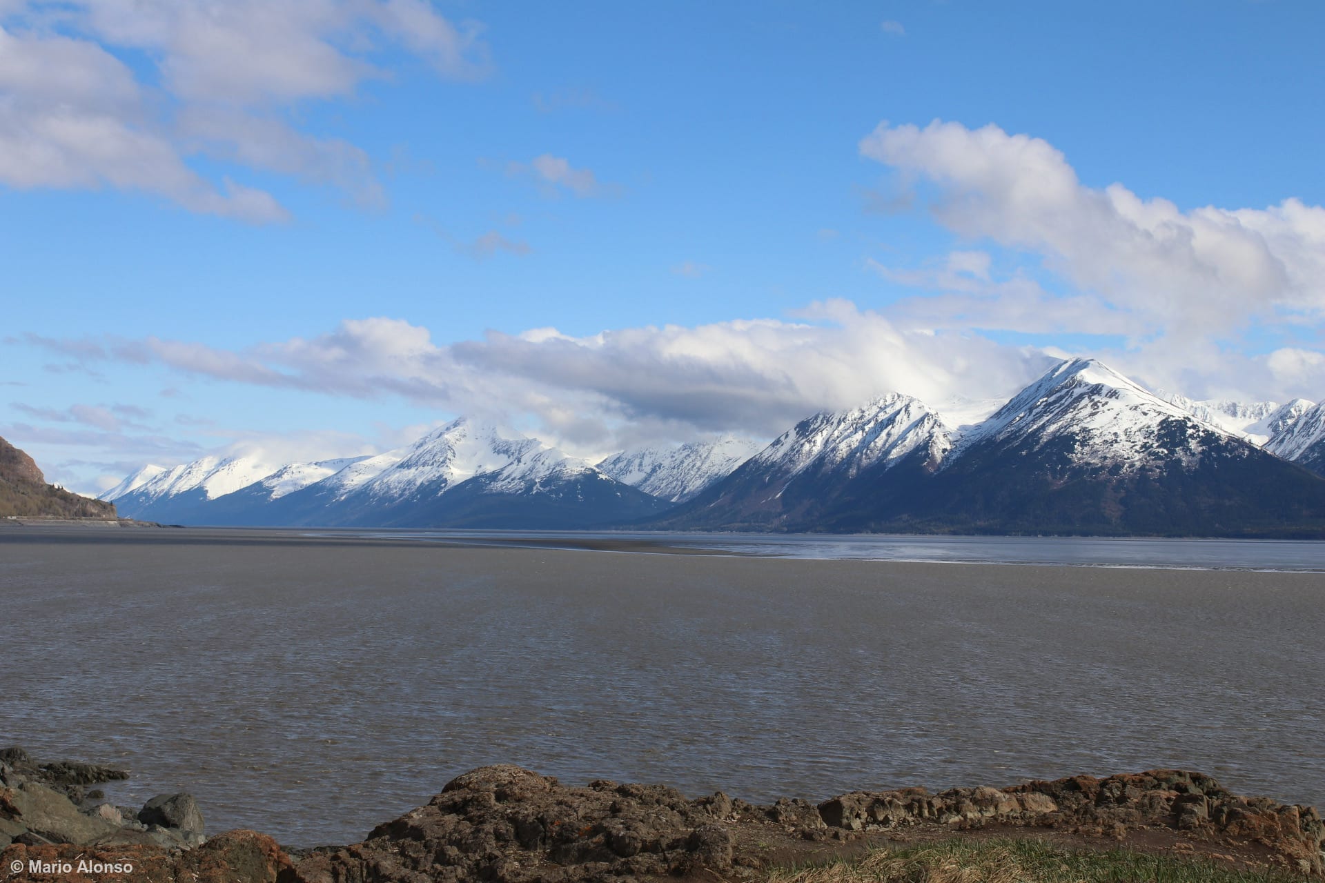 Turnagain Arm with snowcapped mountains on the
