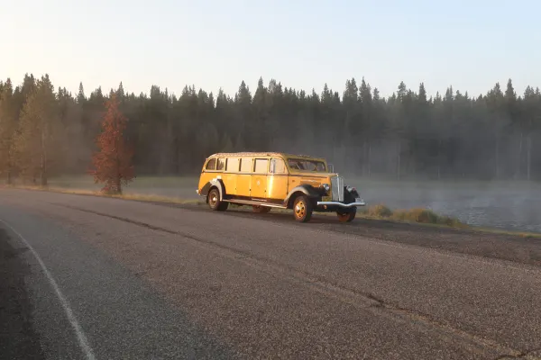 Vintage NPS Tour Bus in the Mist