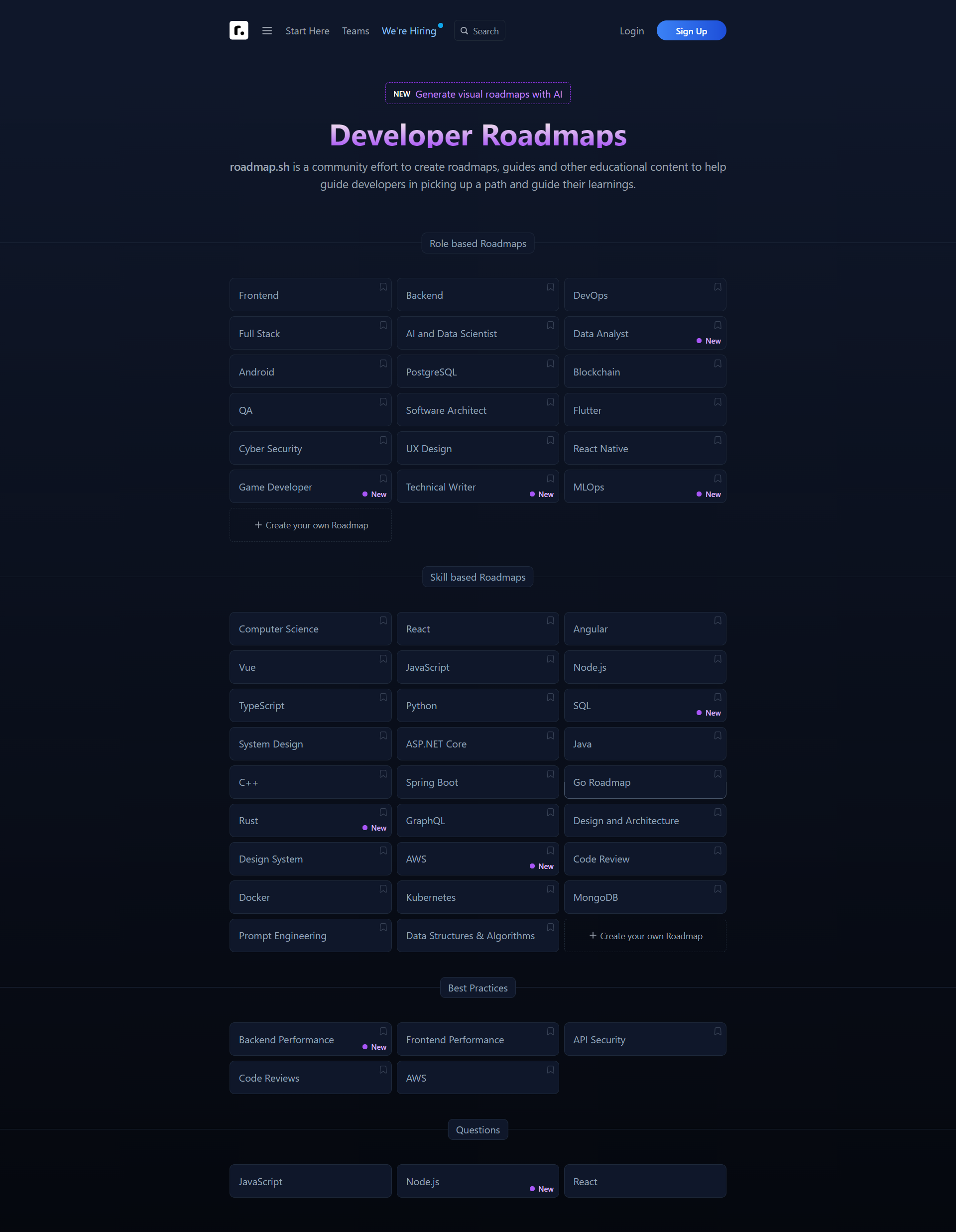 Roadmap.sh website