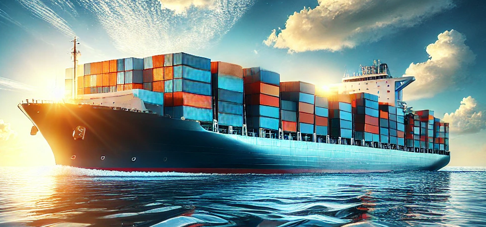 Cargo ship on the ocean
