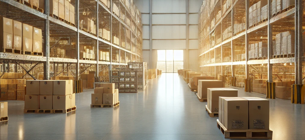 Modern warehouse with organized shelves