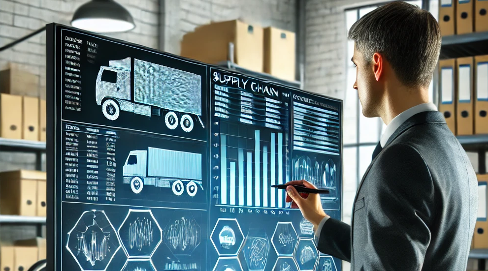 Logistics manager analyzing supply chain data
