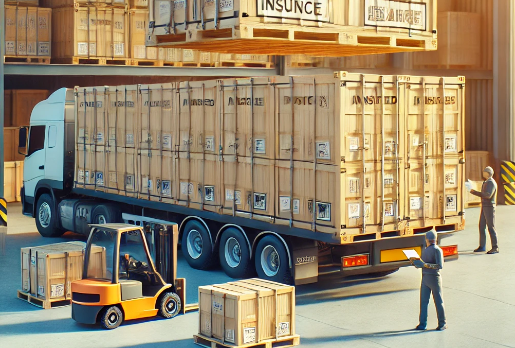 Insured cargo being loaded onto a truck