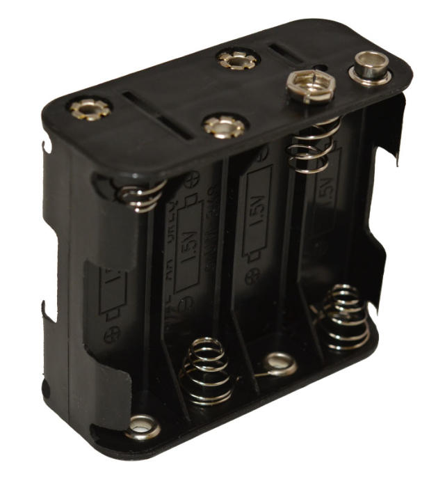 8-Cell Battery Holder Holds 8 AA Alkaline Batteries.
