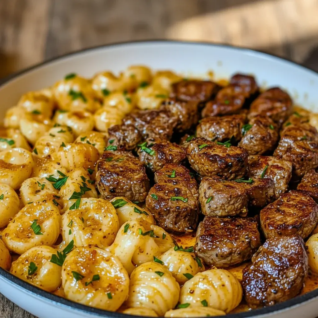 Cajun Steak Bites and Cheesy Garlic Shells