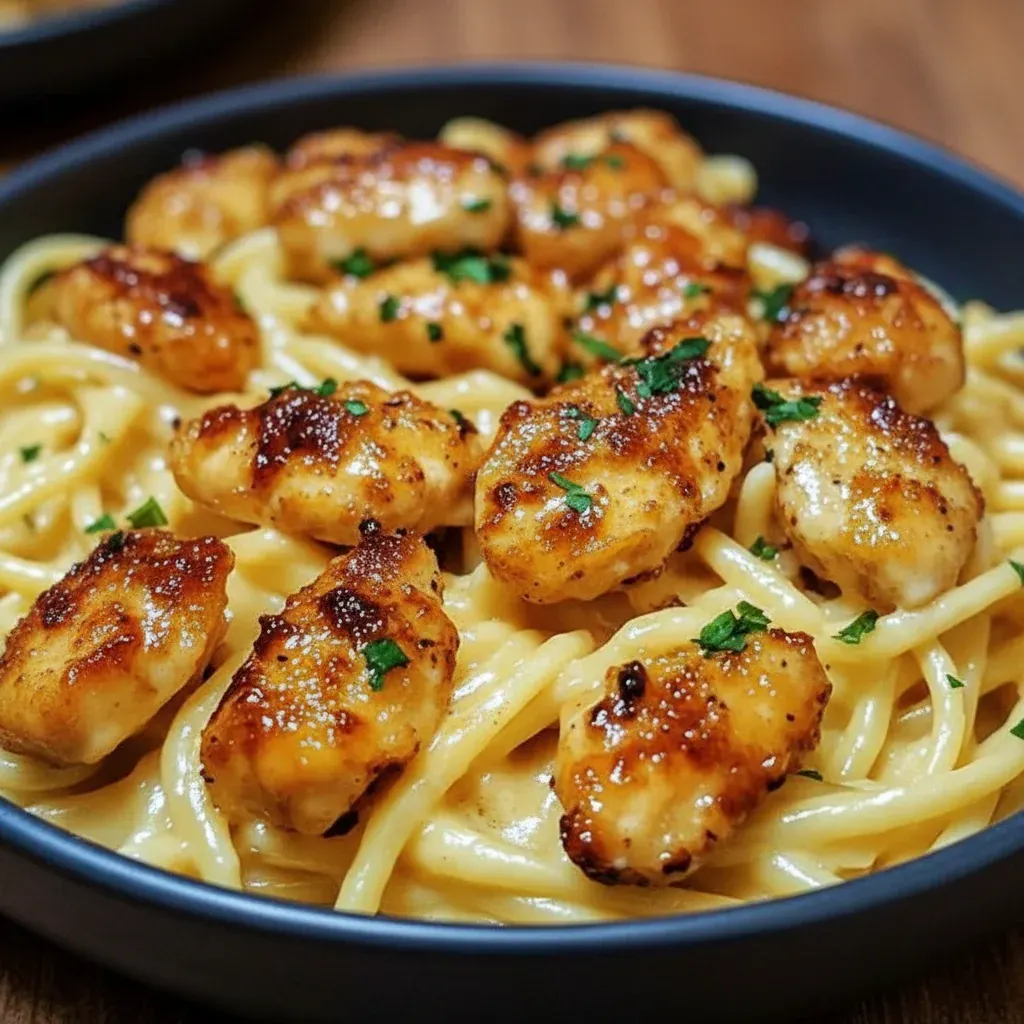 Garlic Butter Chicken Bites with Parmesan Pasta