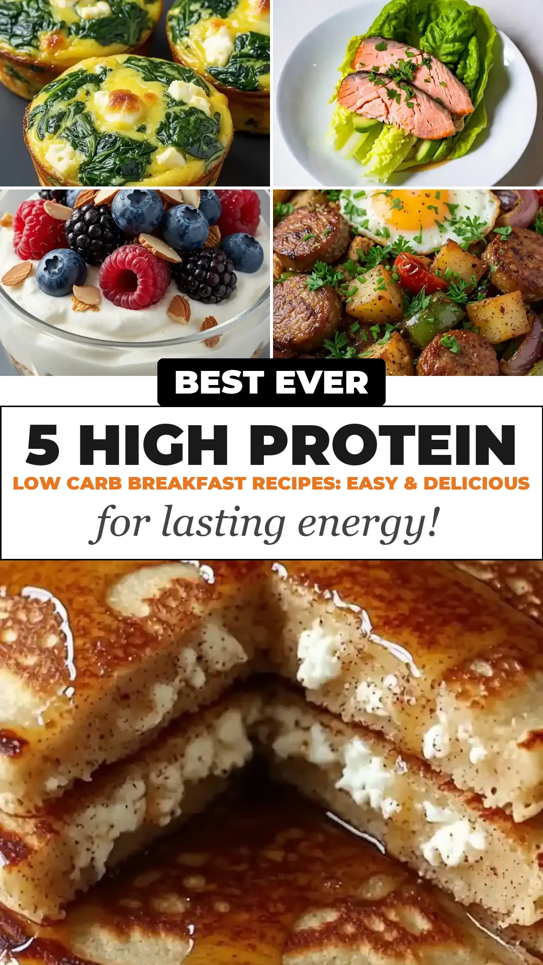 Save 5 High Protein low carb breakfast recipes: Easy & delicious for lasting energy! to Pinterest