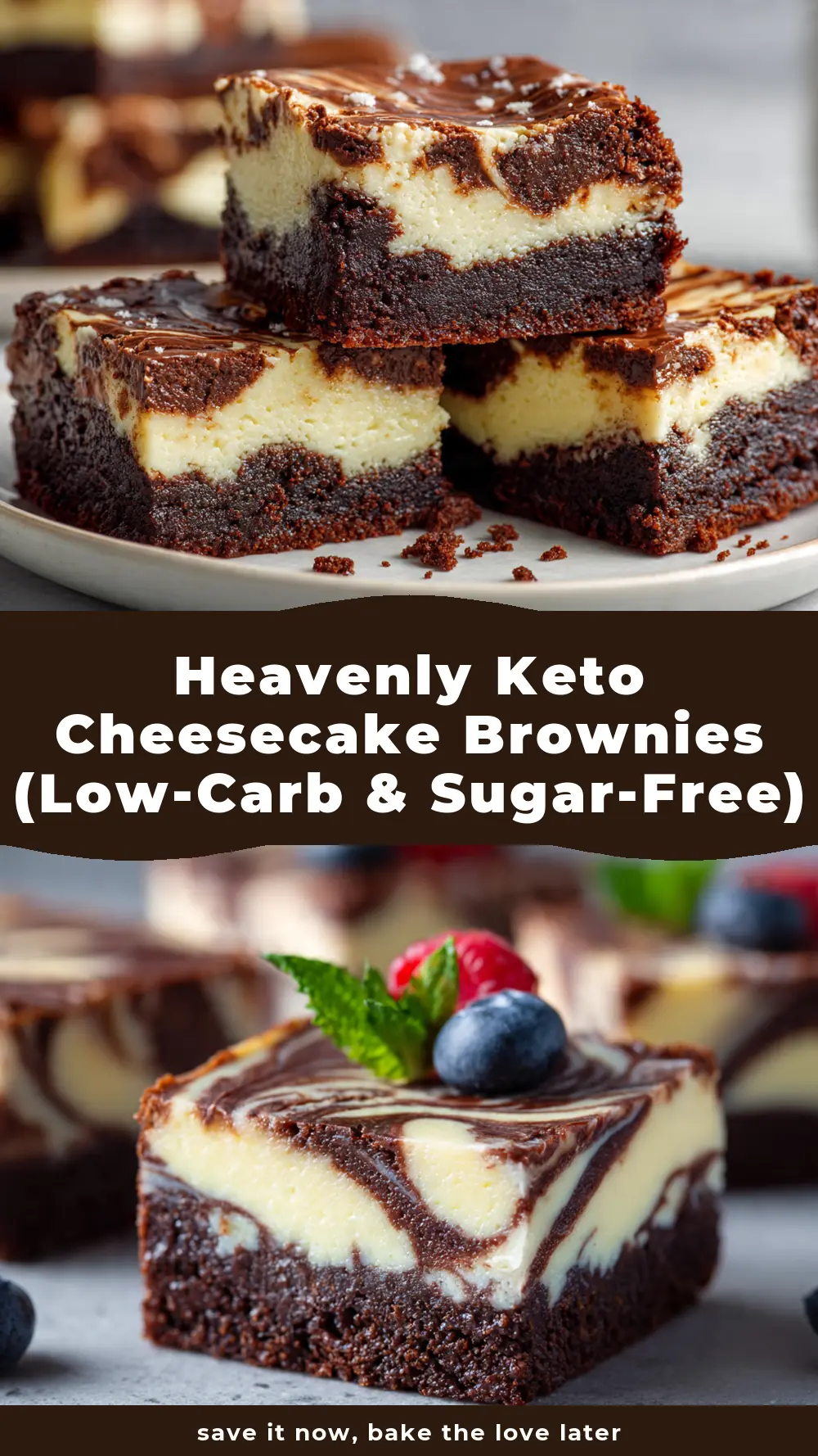Save Heavenly Keto Cheesecake Brownies (Low-Carb & Sugar-Free) to Pinterest
