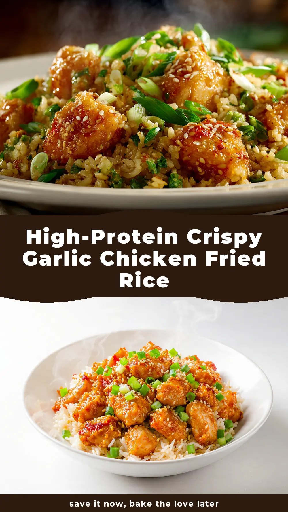 Save High-Protein Crispy Garlic Chicken Fried Rice to Pinterest