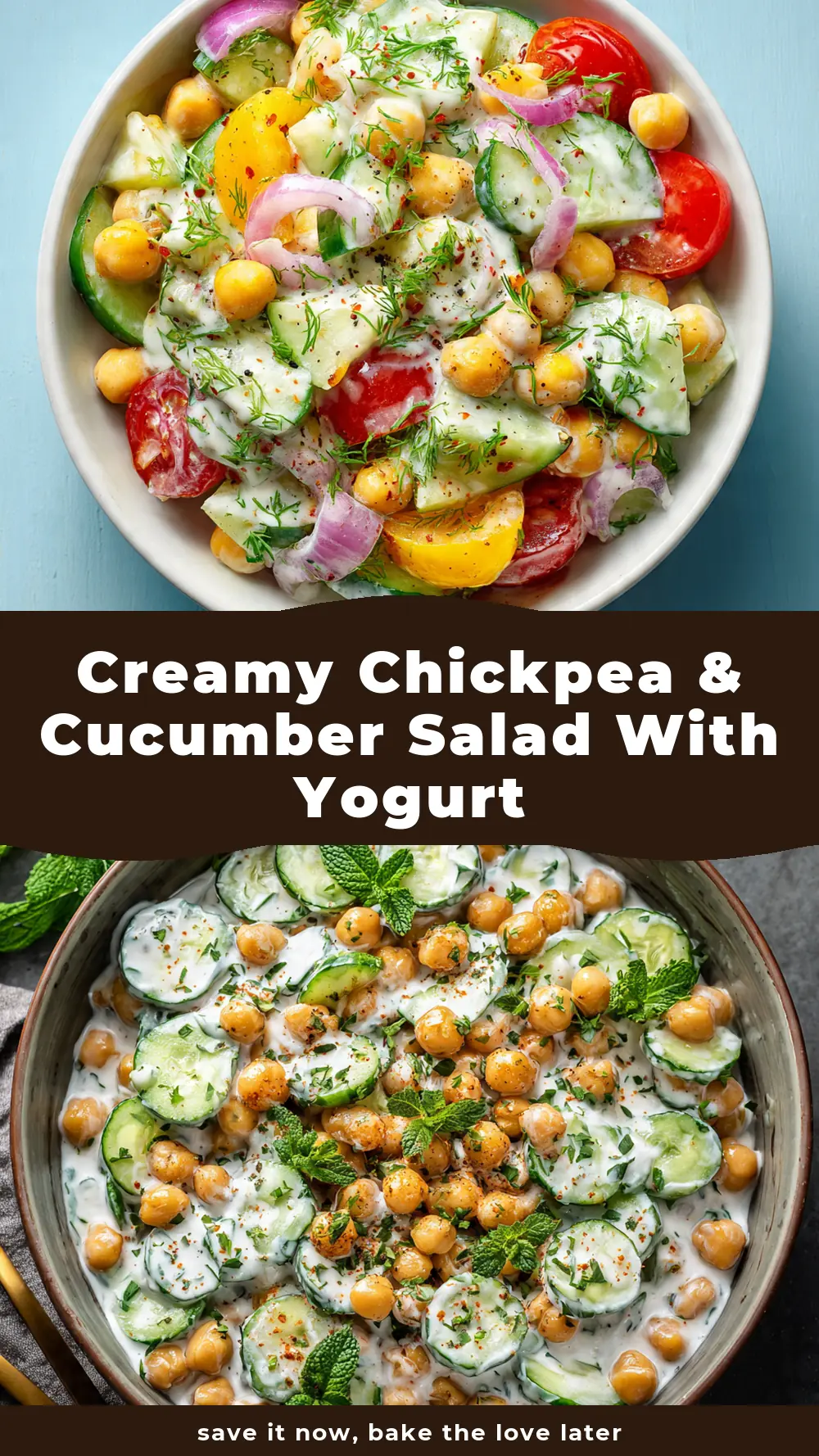 Save Creamy Chickpea & Cucumber Salad with Yogurt Dressing to Pinterest