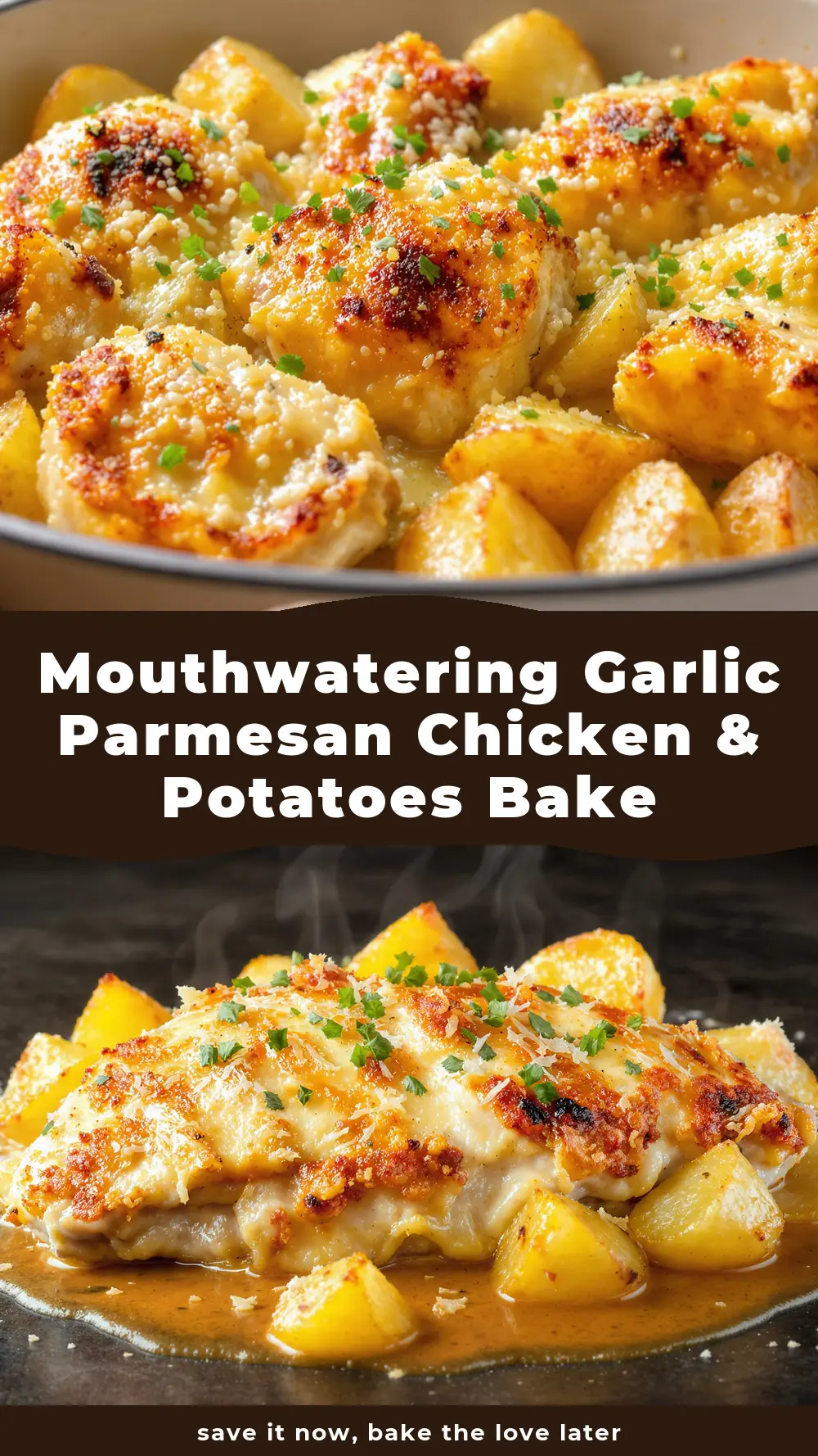 Save Mouthwatering Garlic Parmesan Chicken & Potatoes Bake to Pinterest