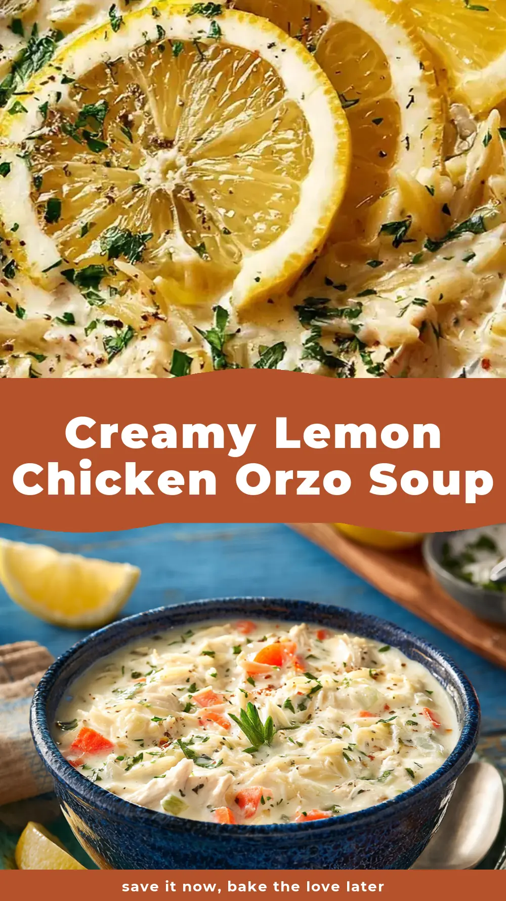 Save Creamy Lemon Chicken Orzo Soup to Pinterest