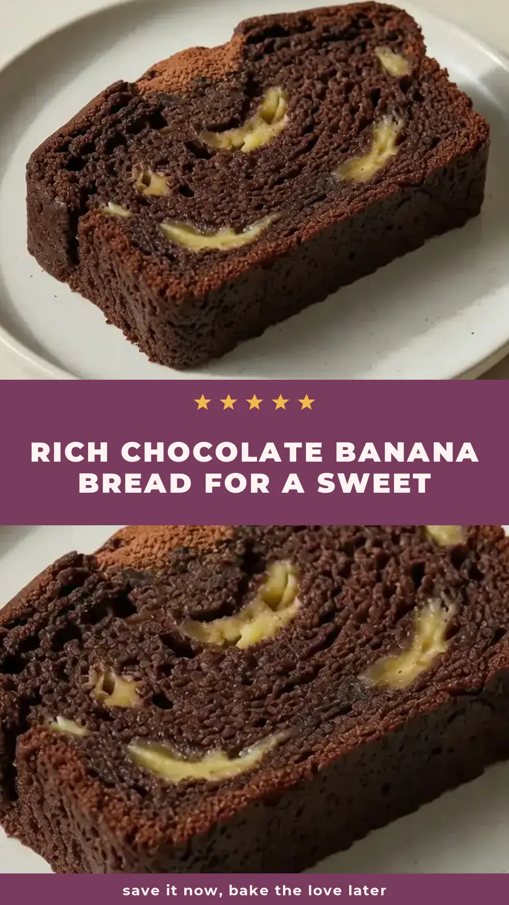 Save Rich Chocolate Banana Bread for a Sweet Snack to Pinterest