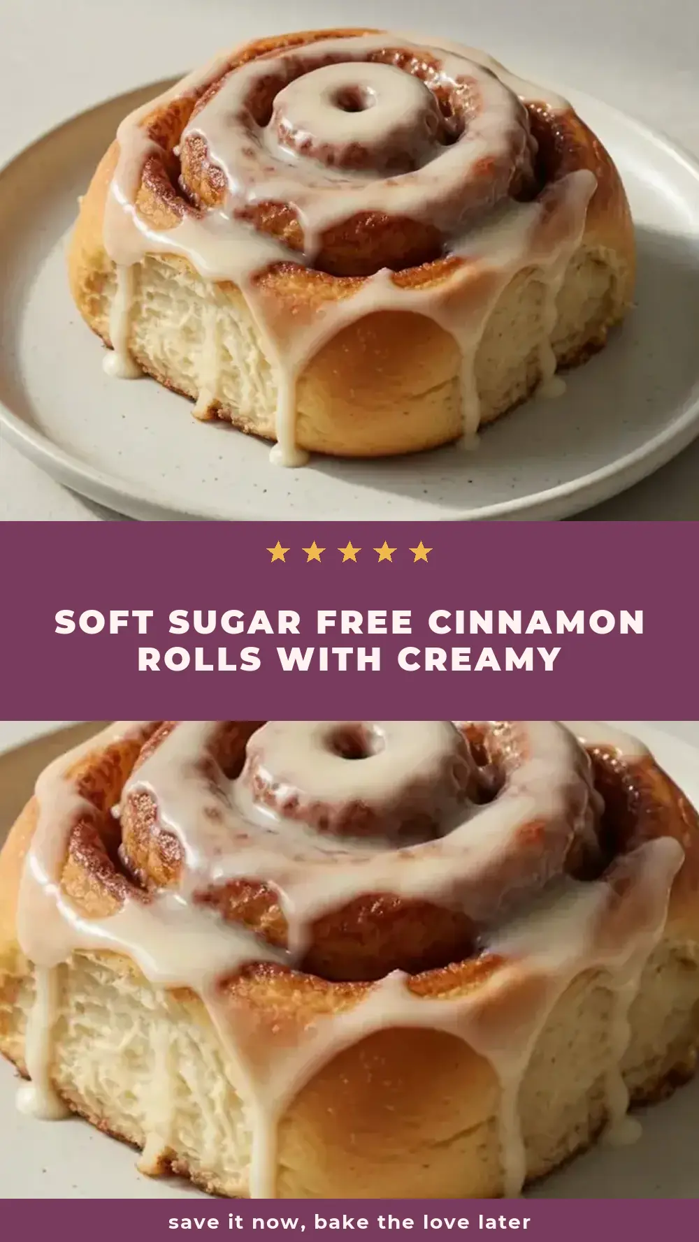 Save Soft Sugar Free Cinnamon Rolls with Creamy Icing to Pinterest