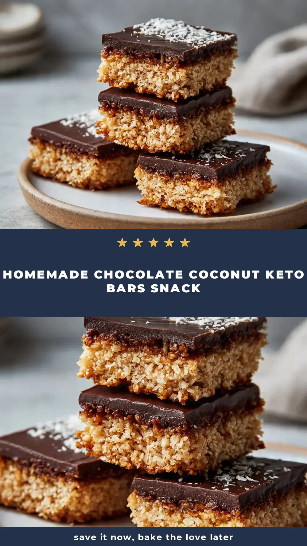 Save Homemade Chocolate Coconut Keto Bars Snack to Pinterest