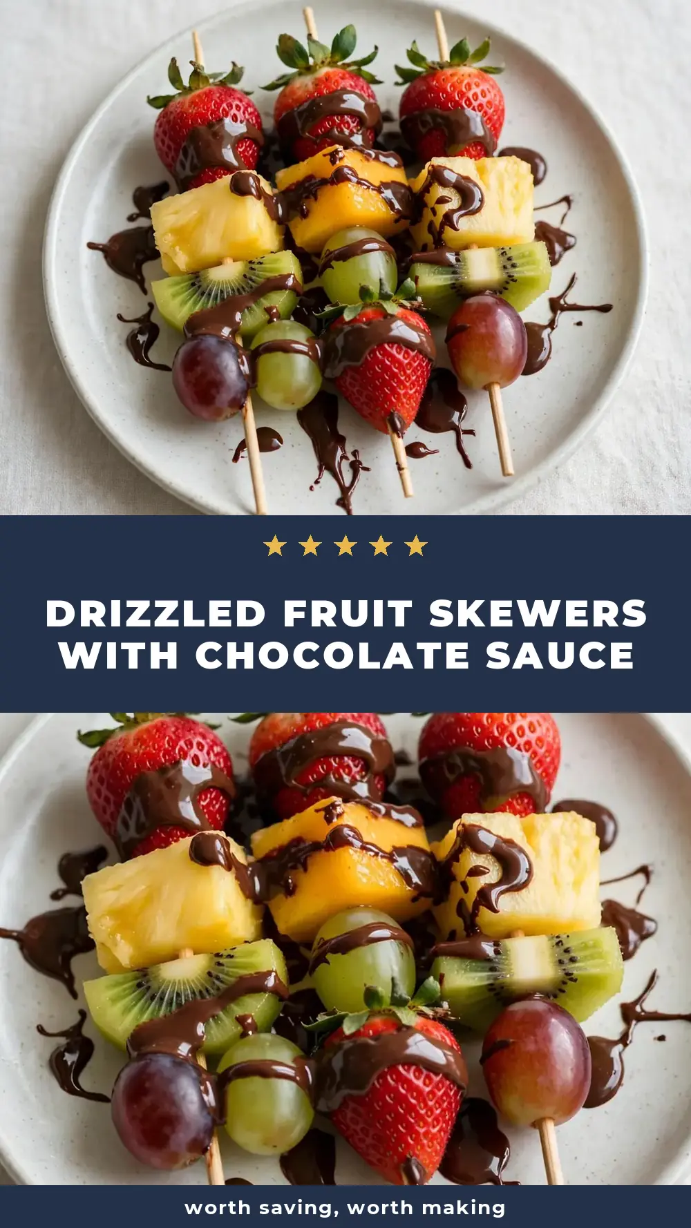 Save Drizzled Fruit Skewers with Chocolate Sauce to Pinterest