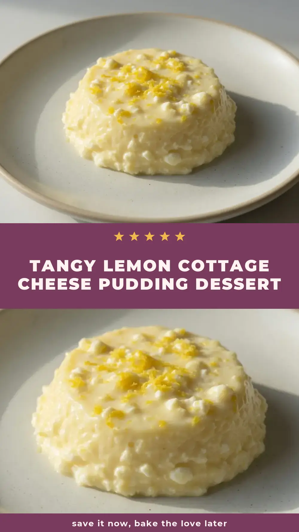 Save Tangy Lemon Cottage Cheese Pudding Dessert to Pinterest
