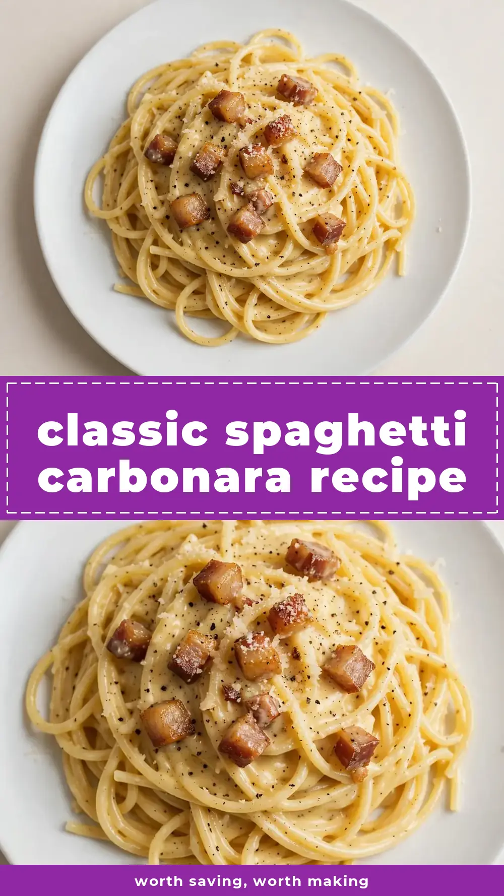 Save Classic Spaghetti Carbonara Recipe to Pinterest