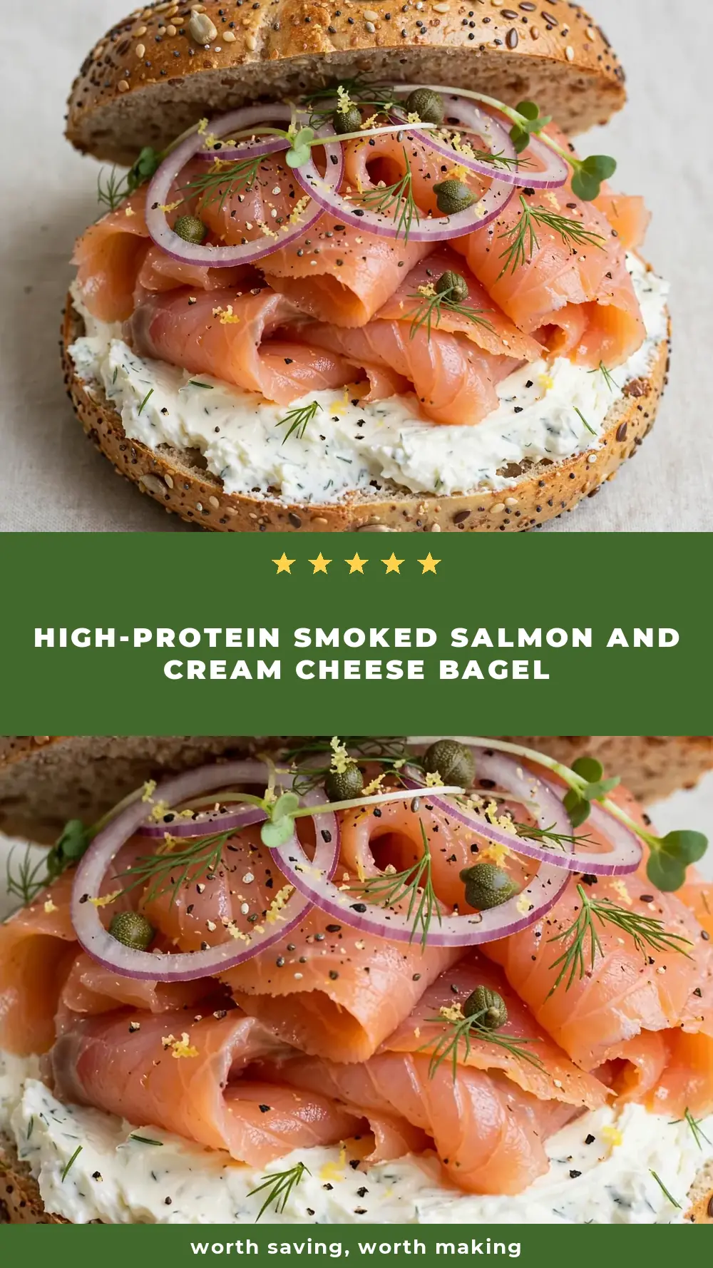 Save High-Protein Smoked Salmon and Cream Cheese Bagel to Pinterest