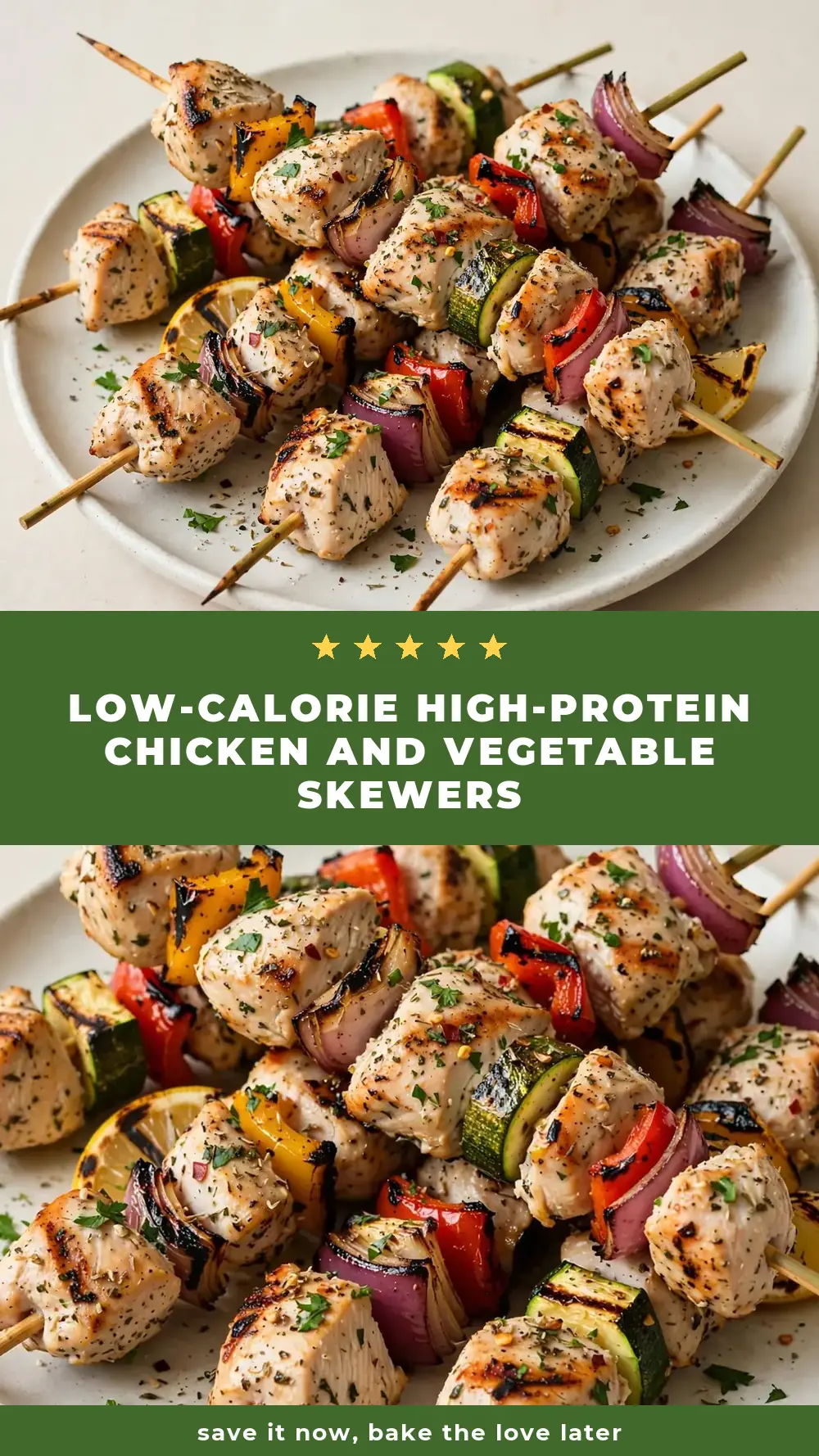 Save Low-Calorie High-Protein Chicken and Vegetable Skewers to Pinterest