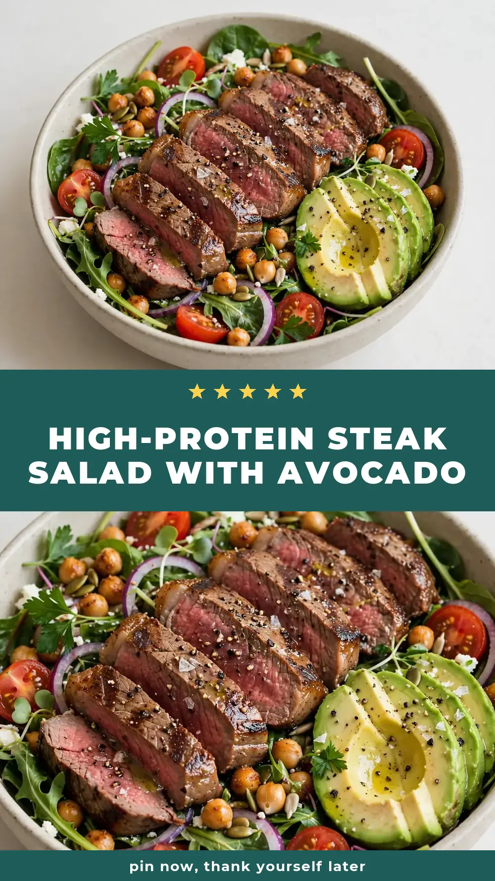 Save High-Protein Steak Salad with Avocado to Pinterest