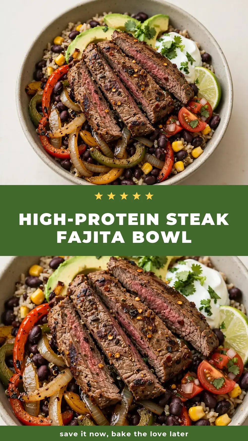 Save High-Protein Steak Fajita Bowl to Pinterest