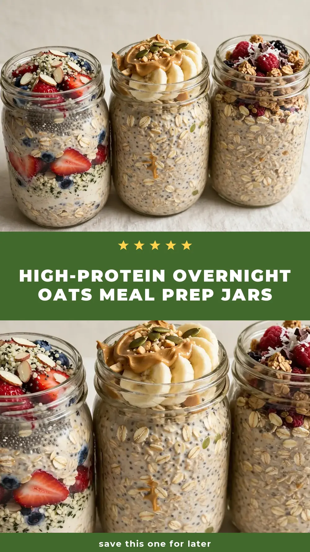 Save High-Protein Overnight Oats Meal Prep Jars to Pinterest