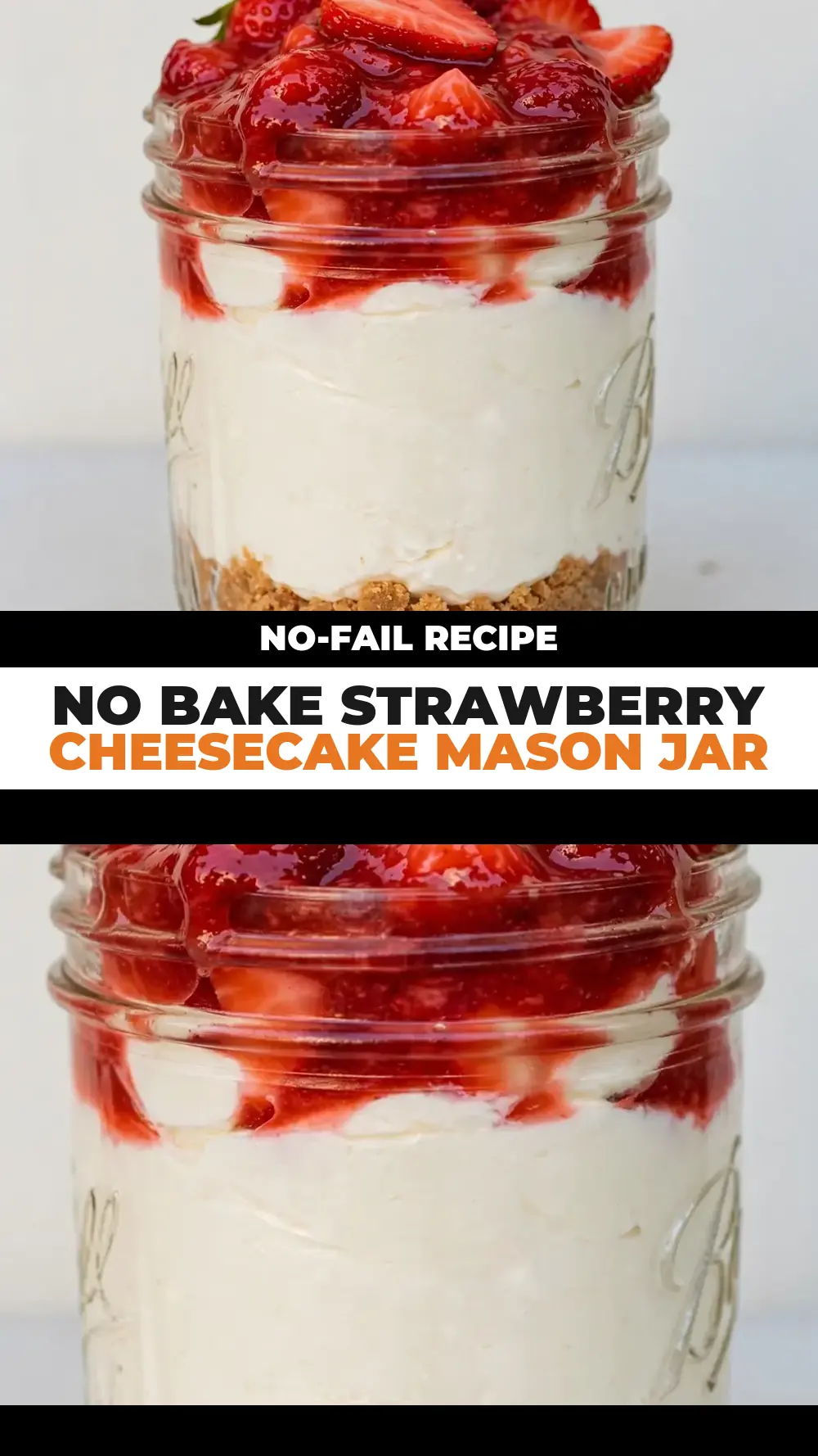 Save no bake strawberry cheesecake mason jar to Pinterest