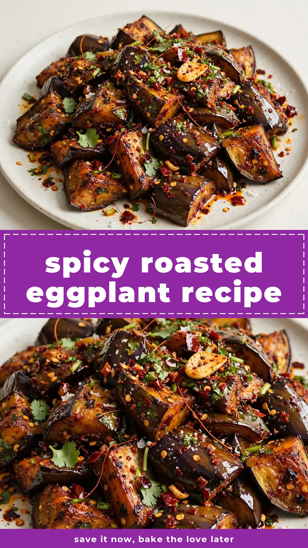 Save spicy roasted eggplant recipe to Pinterest