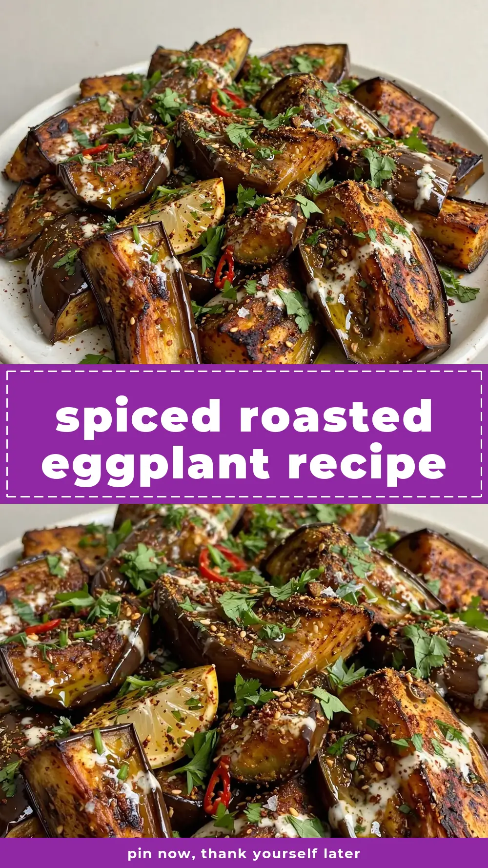 Save spiced roasted eggplant recipe to Pinterest