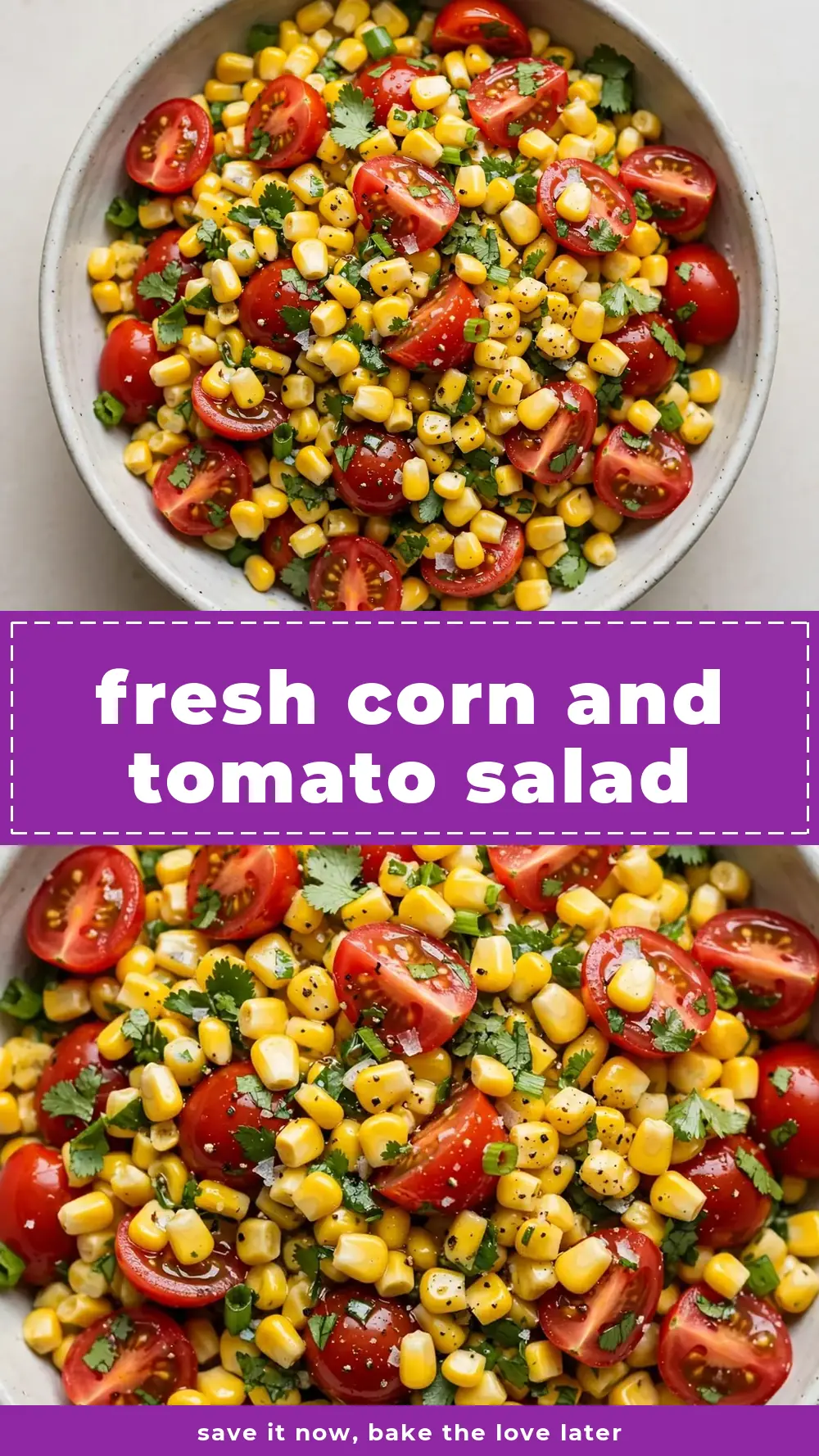 Save fresh corn and tomato salad to Pinterest