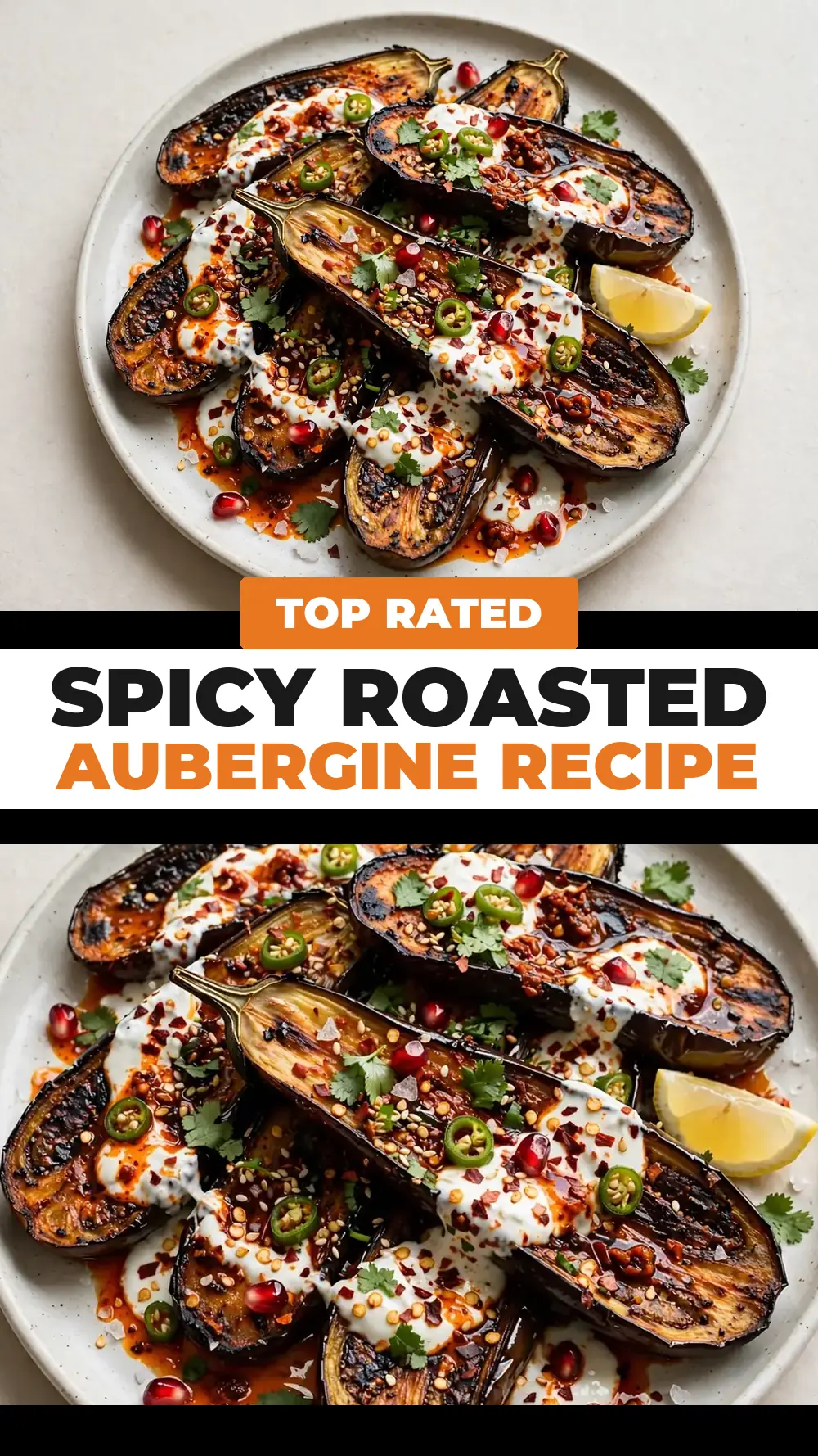 Save spicy roasted aubergine recipe to Pinterest