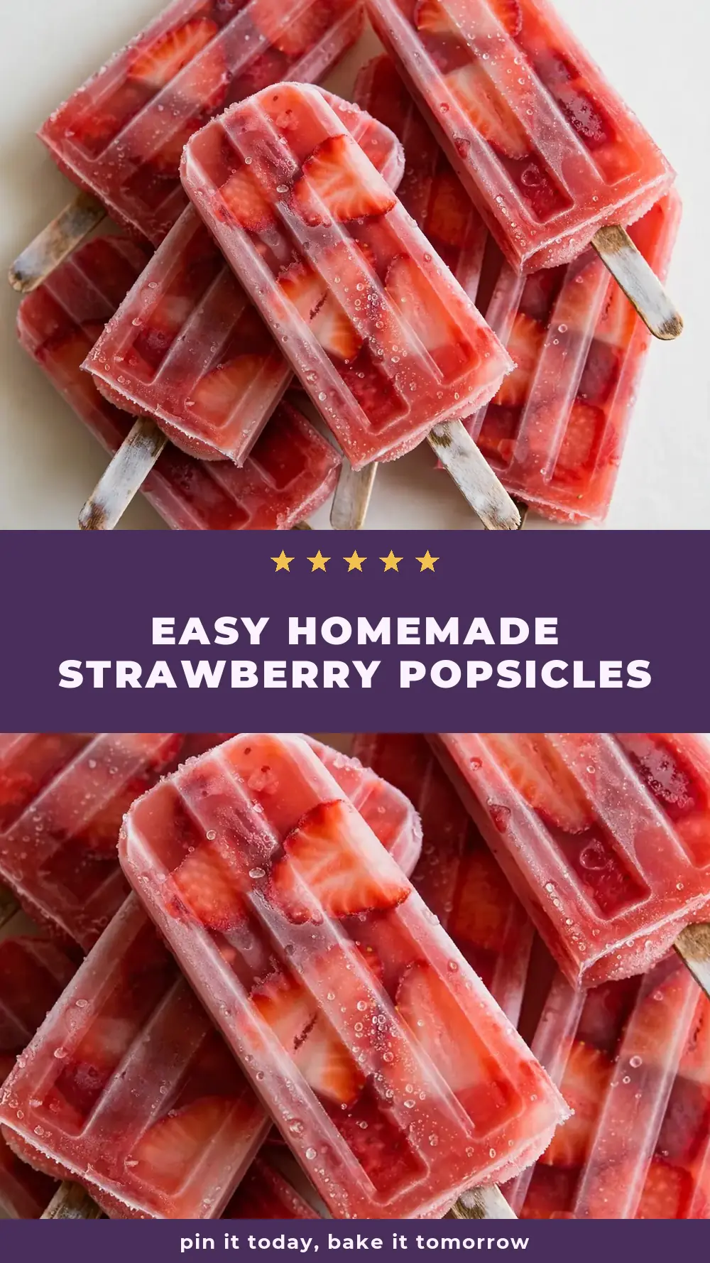 Save easy homemade strawberry popsicles to Pinterest