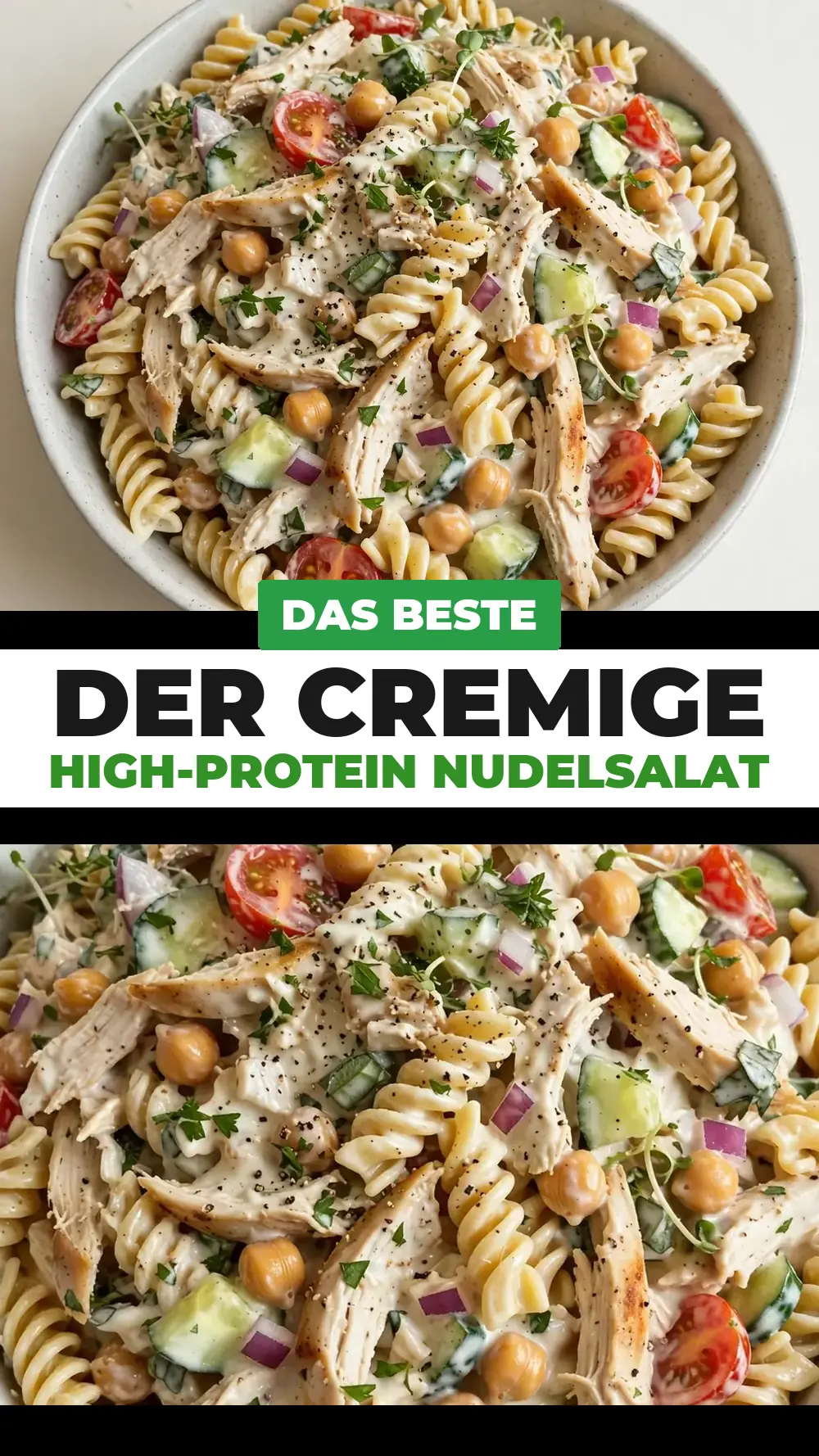 Save creamy high protein pasta salad to Pinterest