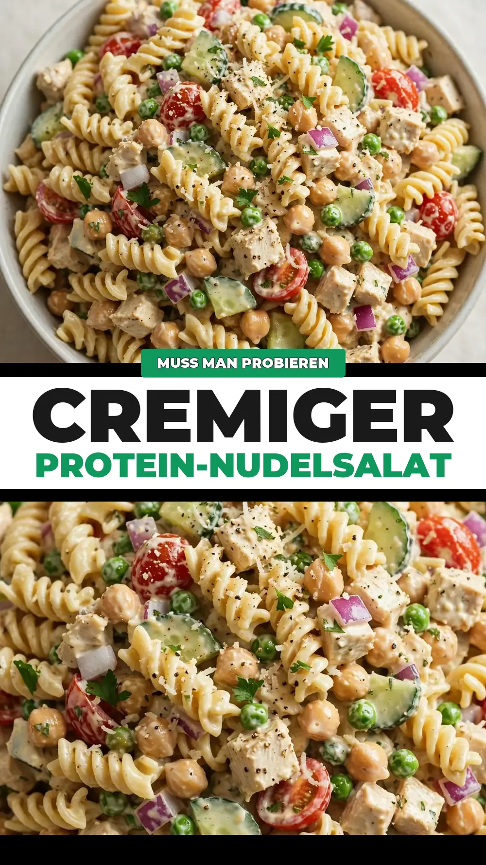 Save creamy high protein pasta salad to Pinterest