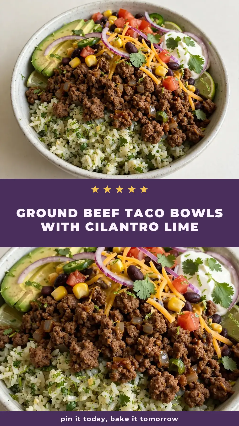 Save Ground Beef Taco Bowls with Cilantro Lime Rice to Pinterest