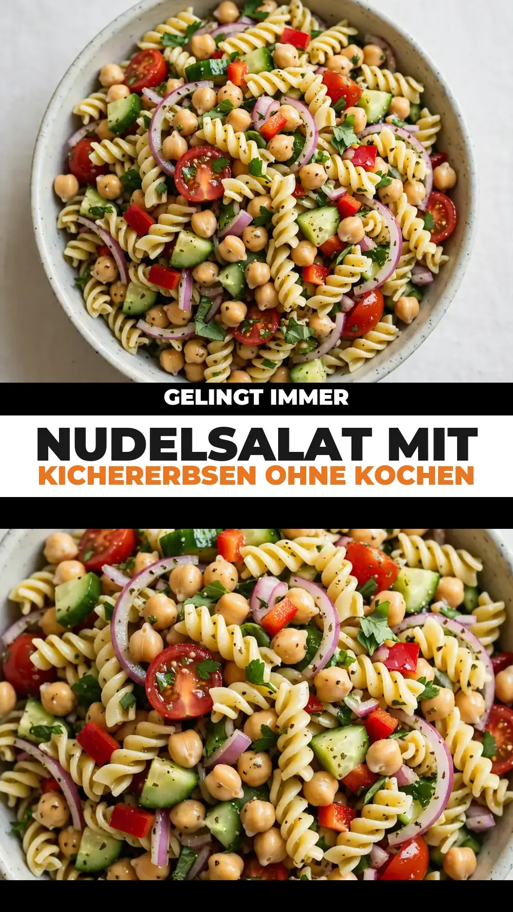 Save no-bake pasta salad chickpeas to Pinterest