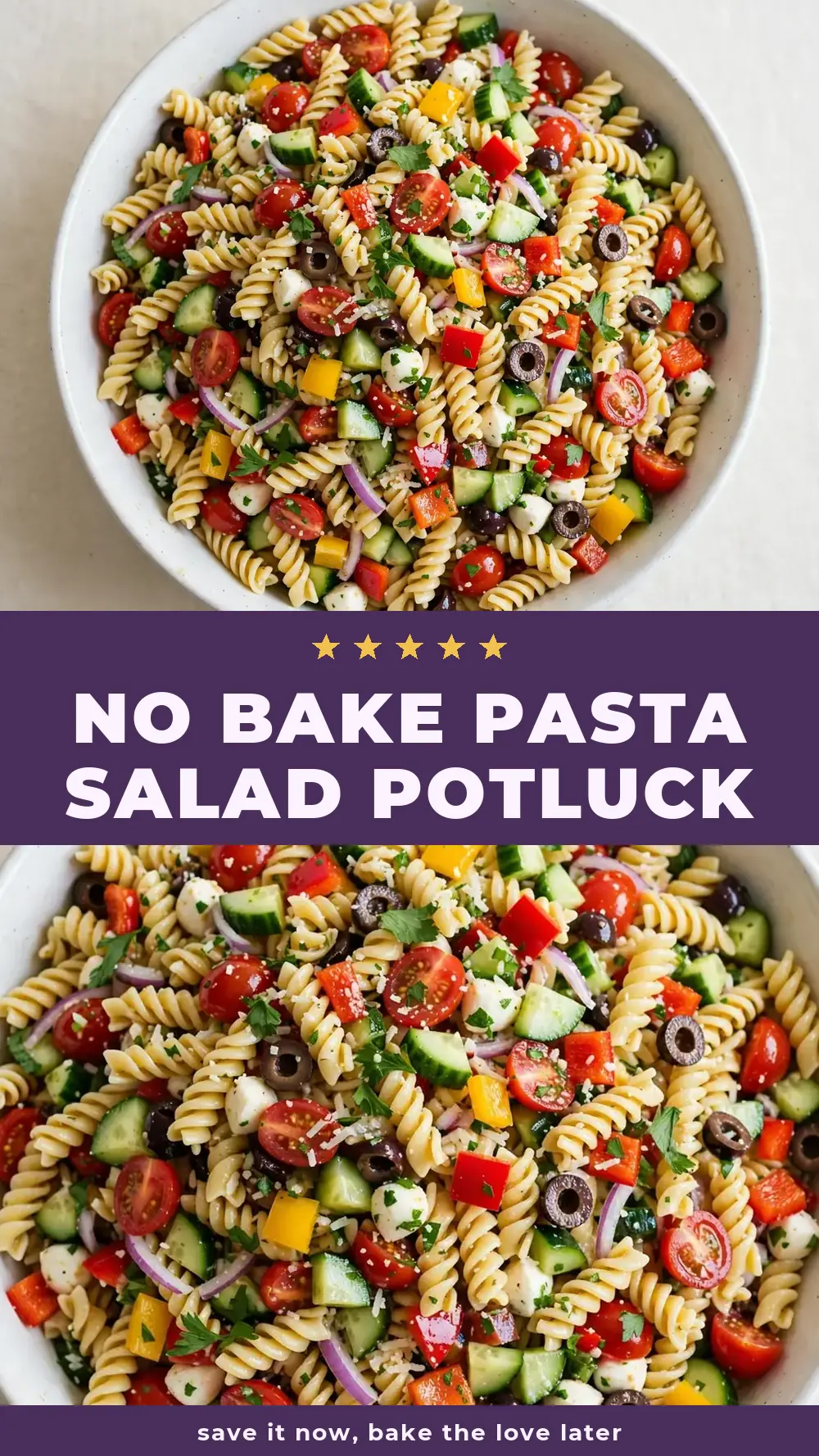 Save no bake pasta salad potluck to Pinterest