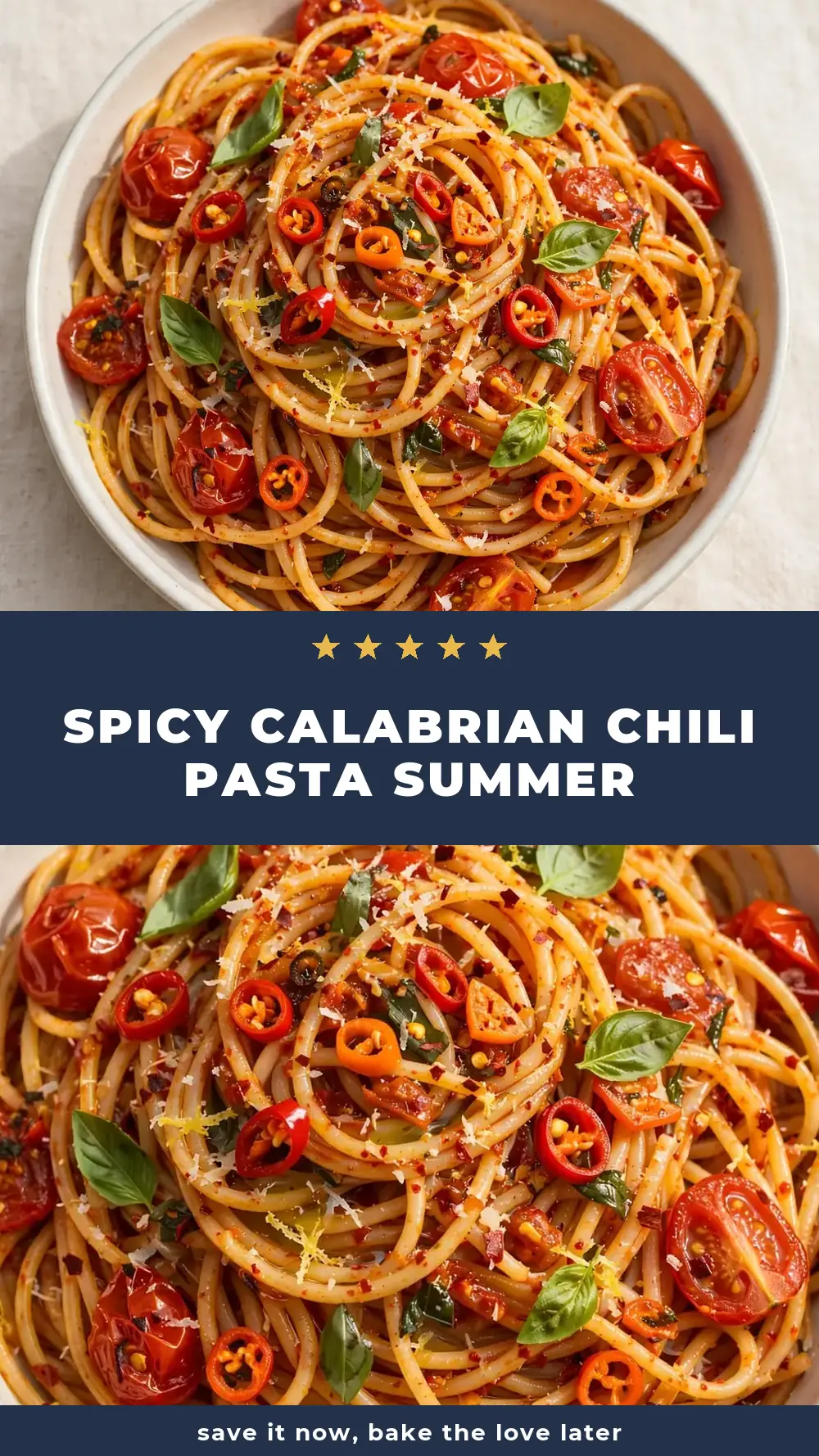 Save spicy calabrian chili pasta summer to Pinterest