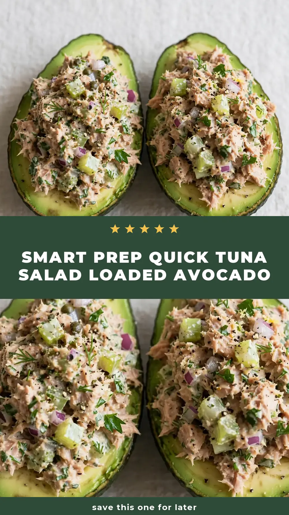 Save Quick Tuna Salad Loaded Avocado Halves to Pinterest