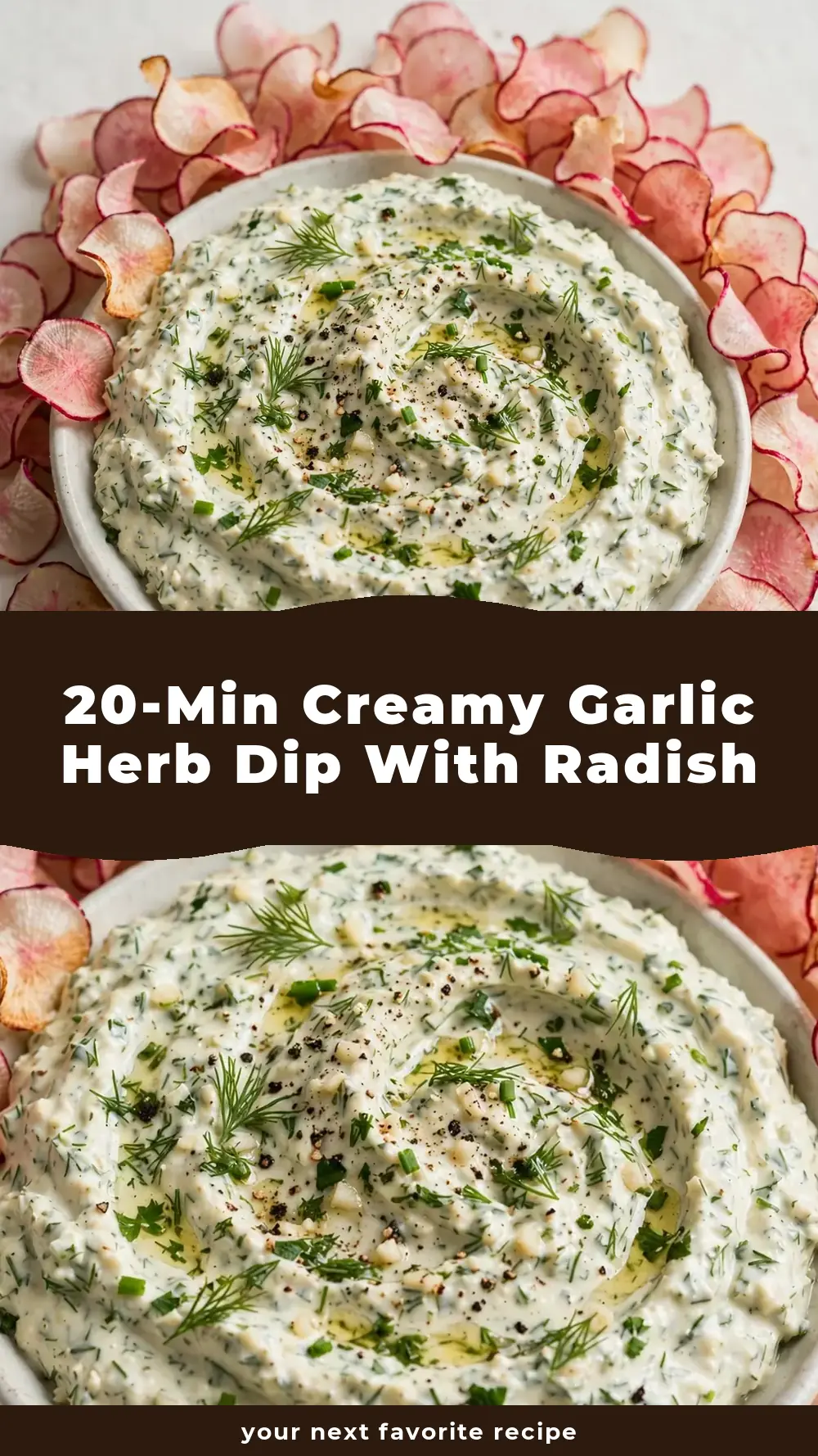 Save Creamy Garlic Herb Dip with Radish Chips to Pinterest