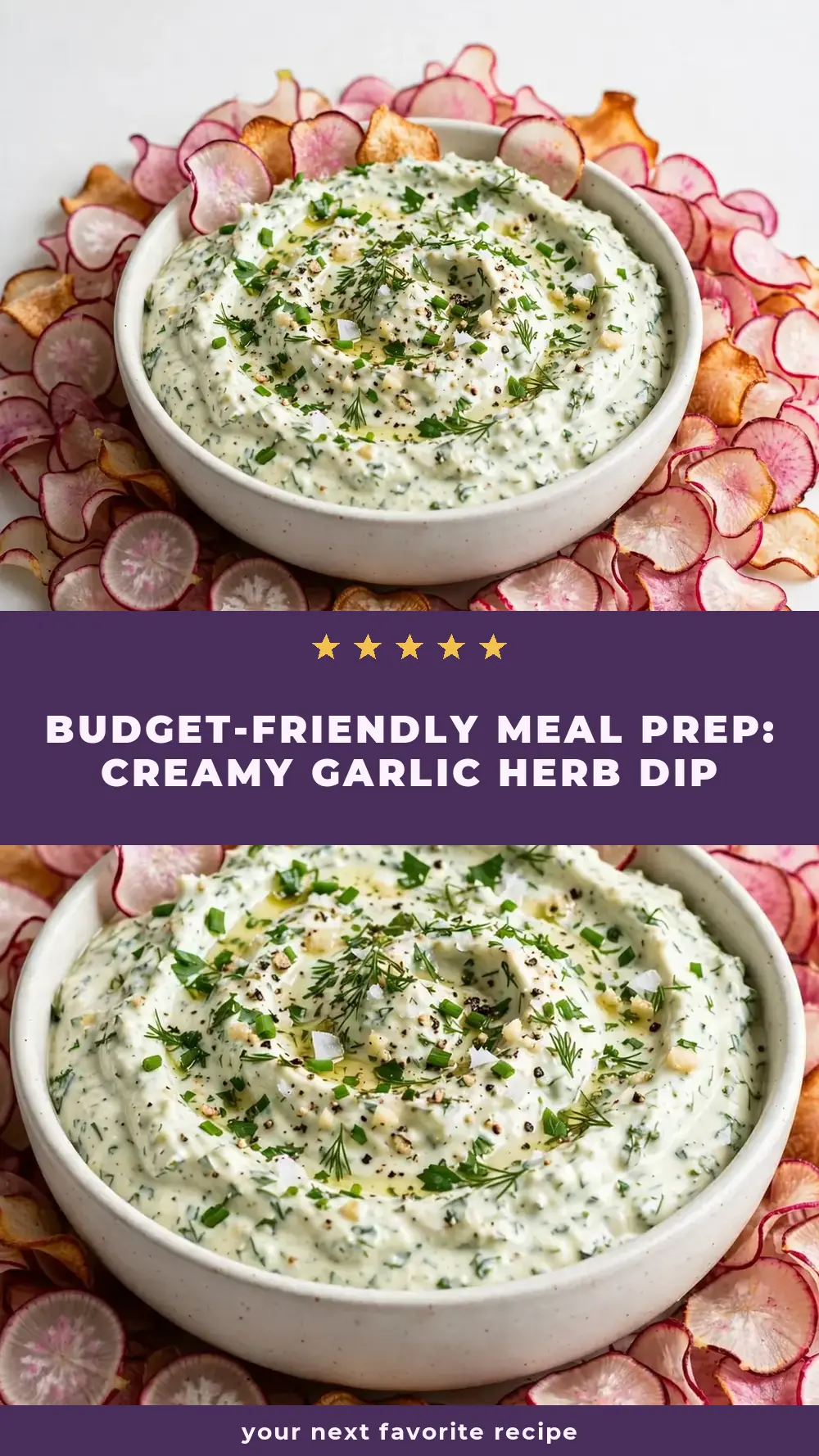 Save Creamy Garlic Herb Dip with Radish Chips to Pinterest
