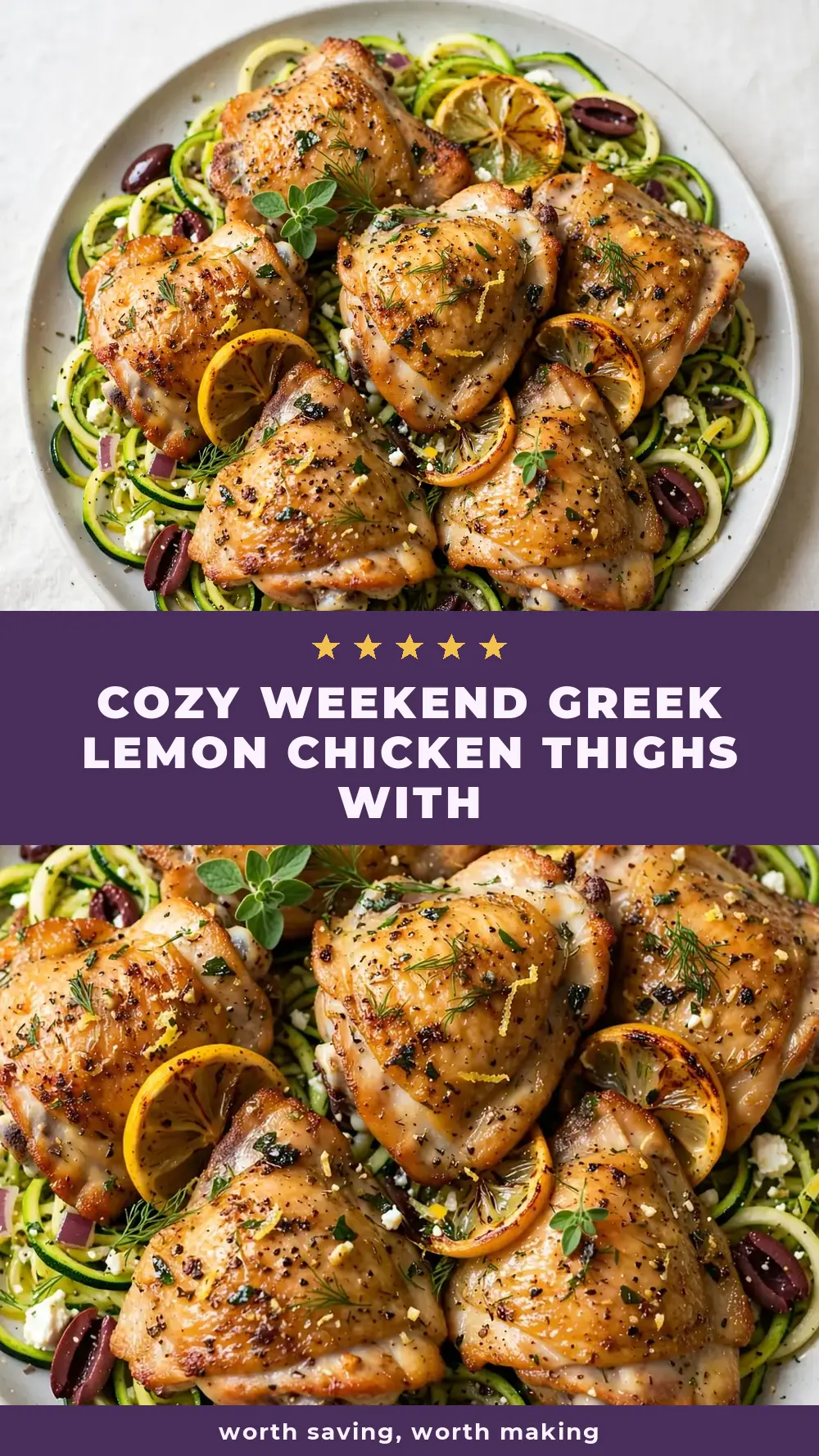 Save Greek Lemon Chicken Thighs with Zucchini Noodles to Pinterest