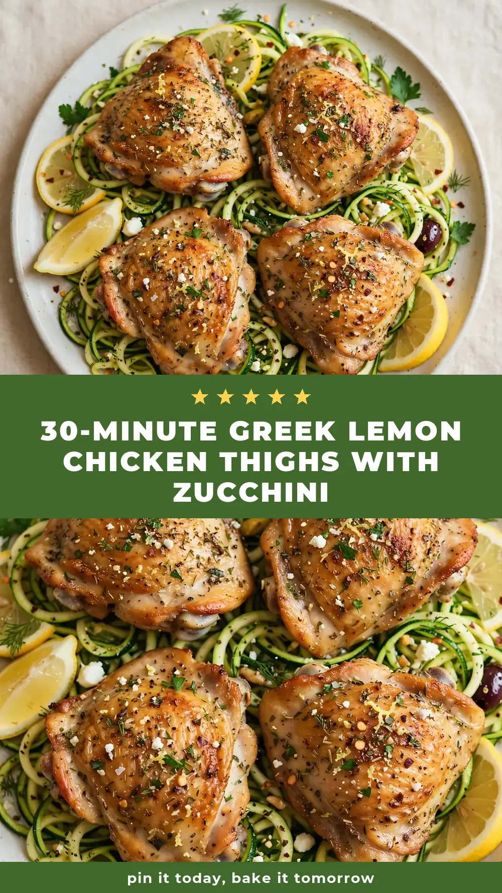 Save Greek Lemon Chicken Thighs with Zucchini Noodles to Pinterest