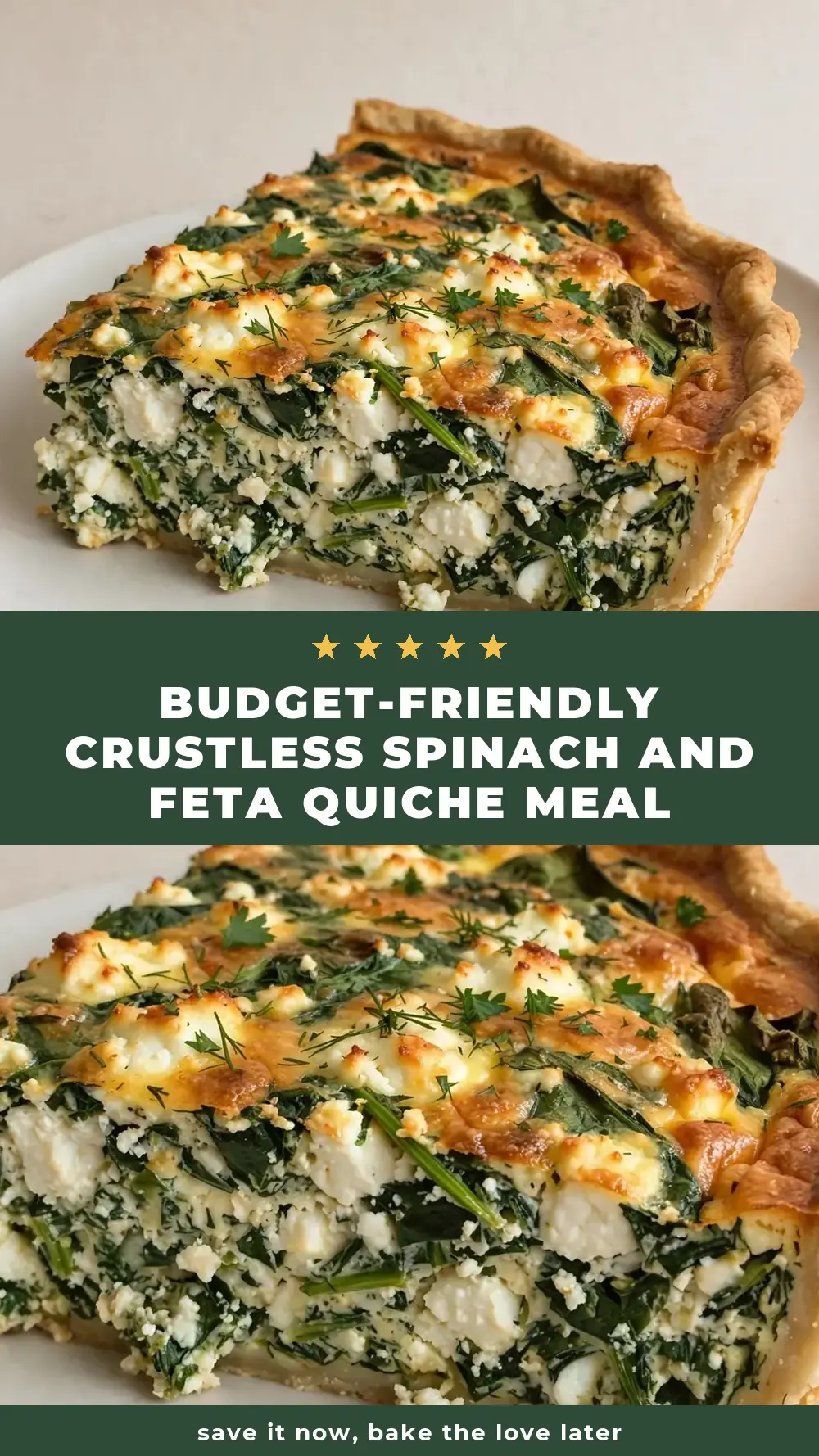 Save Crustless Spinach and Feta Quiche to Pinterest