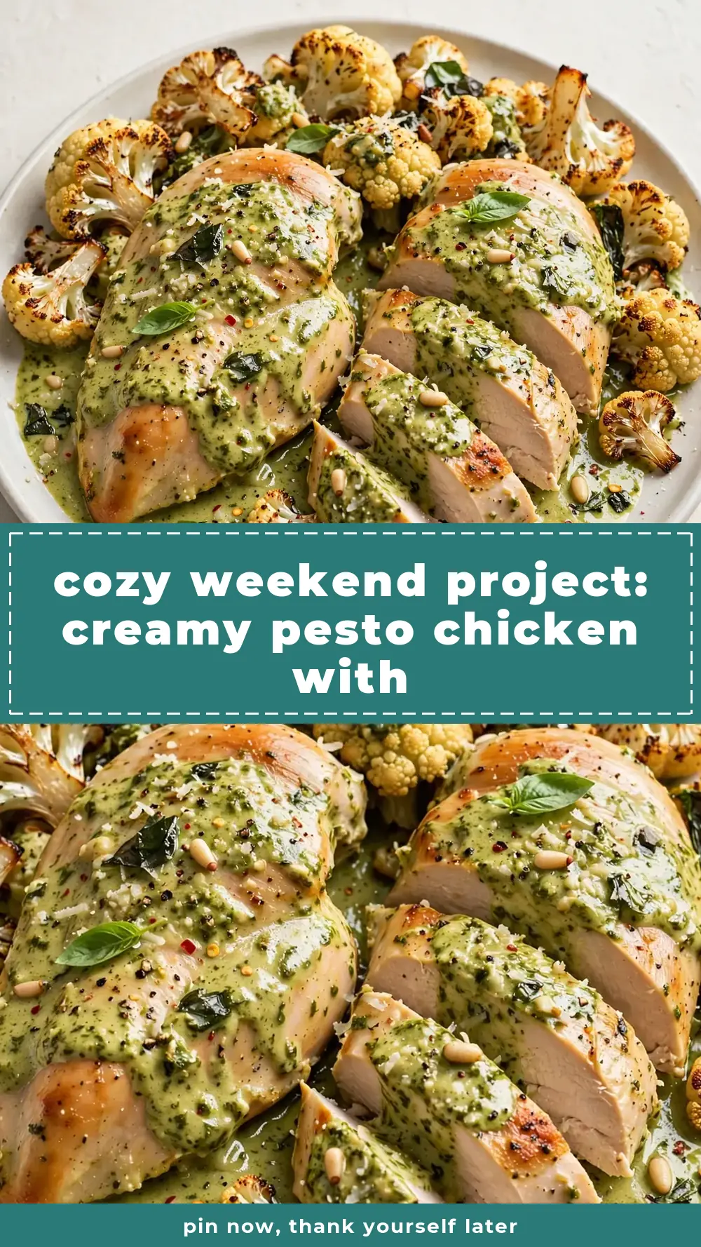 Save Creamy Pesto Chicken Breasts with Roasted Cauliflower to Pinterest