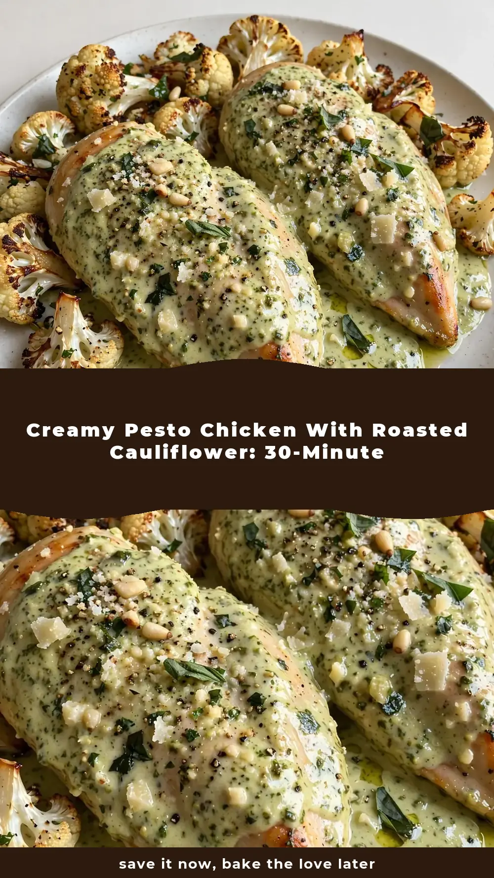 Save Creamy Pesto Chicken Breasts with Roasted Cauliflower to Pinterest