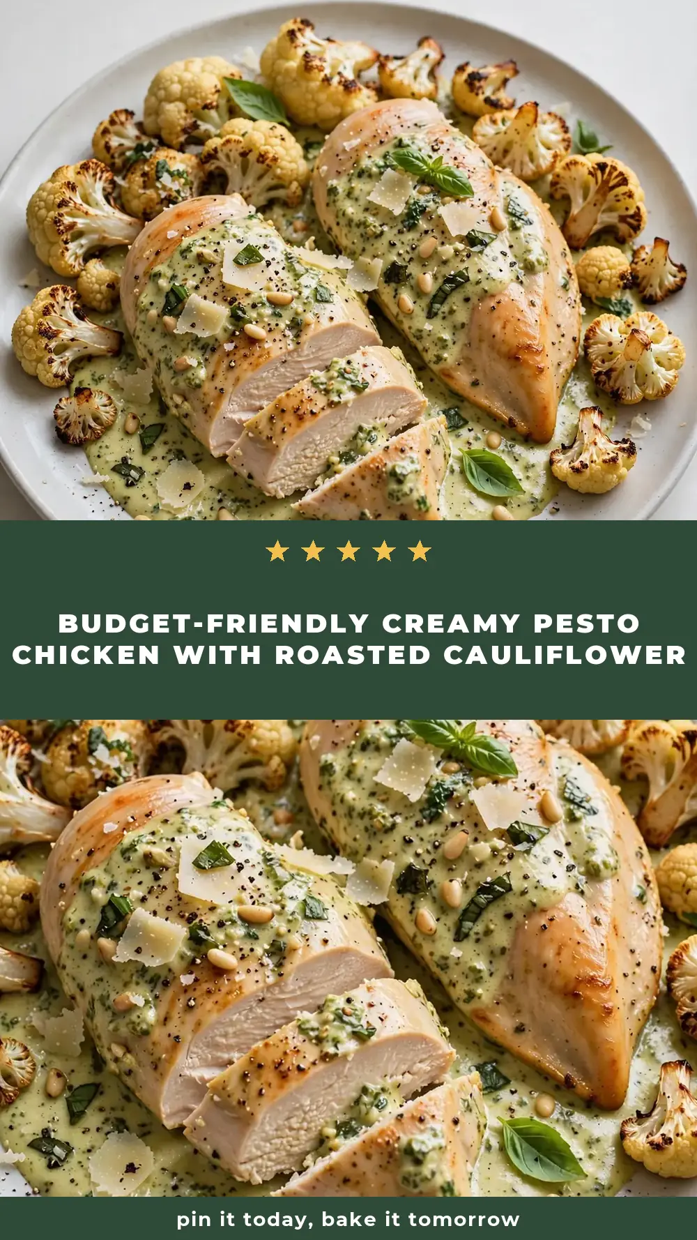 Save Creamy Pesto Chicken Breasts with Roasted Cauliflower to Pinterest
